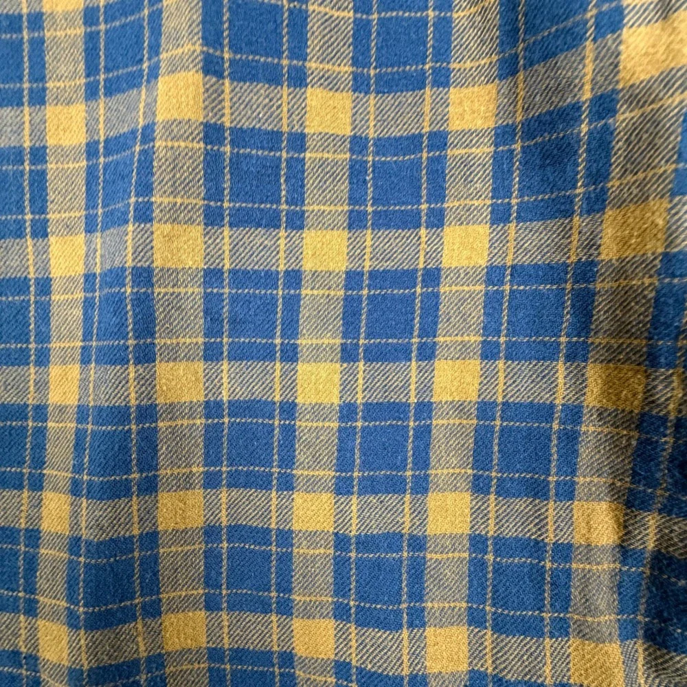 Banana Republic Mens XL Blue Brown Plaid Organic Cotton Untucked Standard Fit